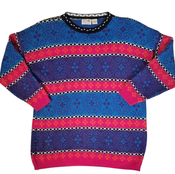 VINTAGE Stefano International Crazy Retro Colorful 80s 90s Y2K Sweater 3d Knit - Picture 1 of 8